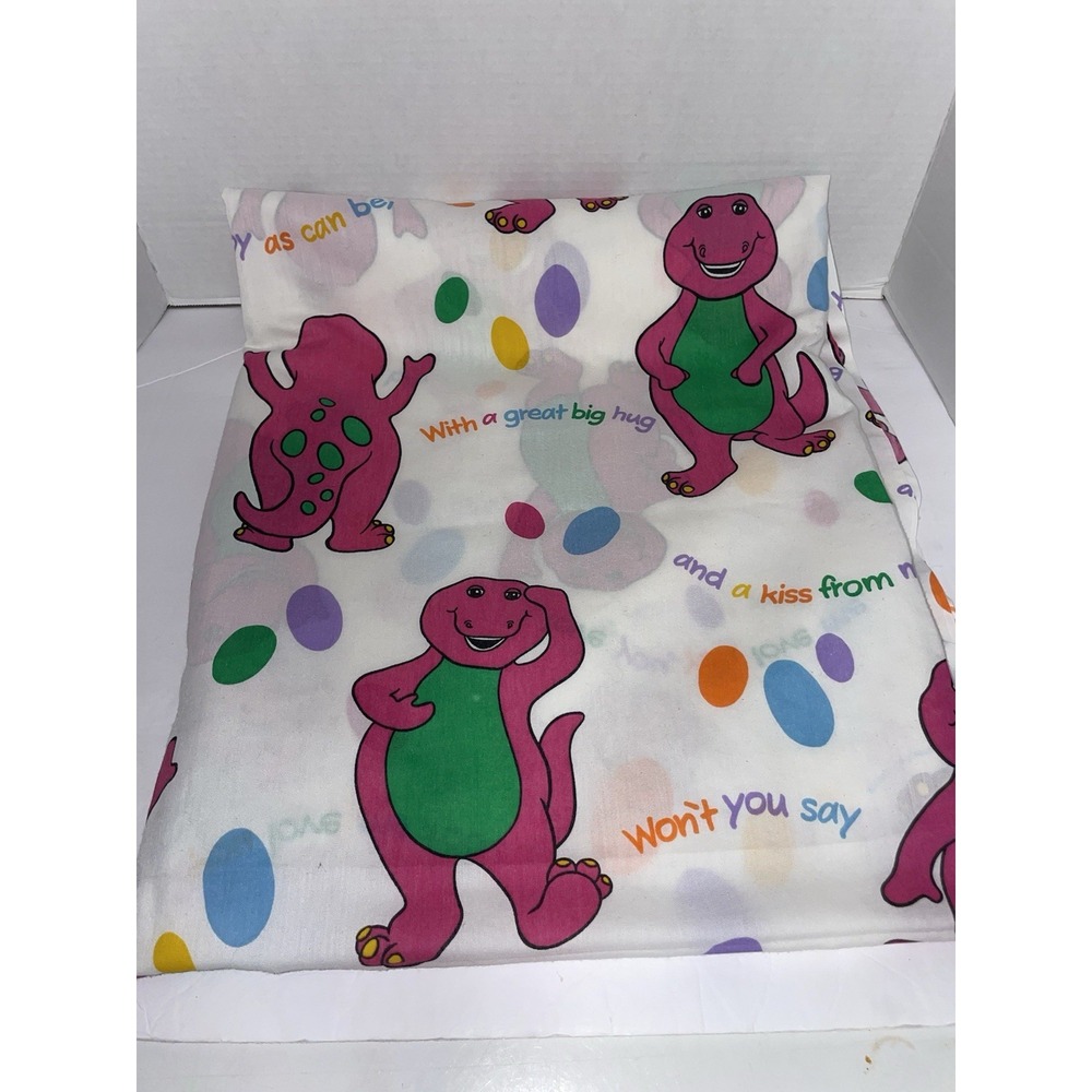 Vintage Barney Twin Bed Flat Sheet 1992 Lyons Group Made in USA Bibb Co